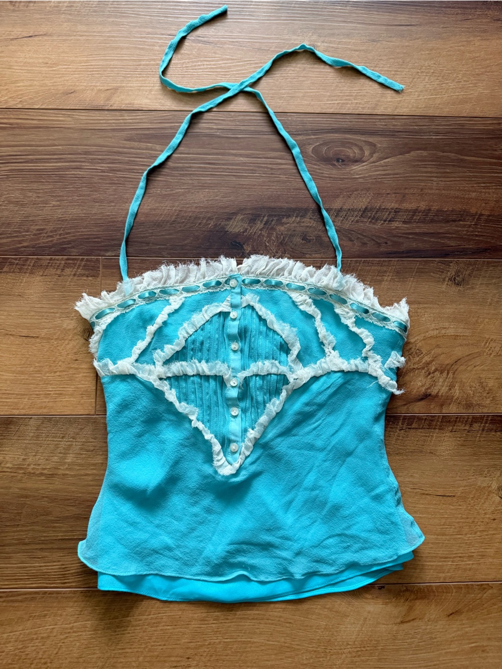 Heatherette rare 100% silk Turquoise Halter Cami size 0